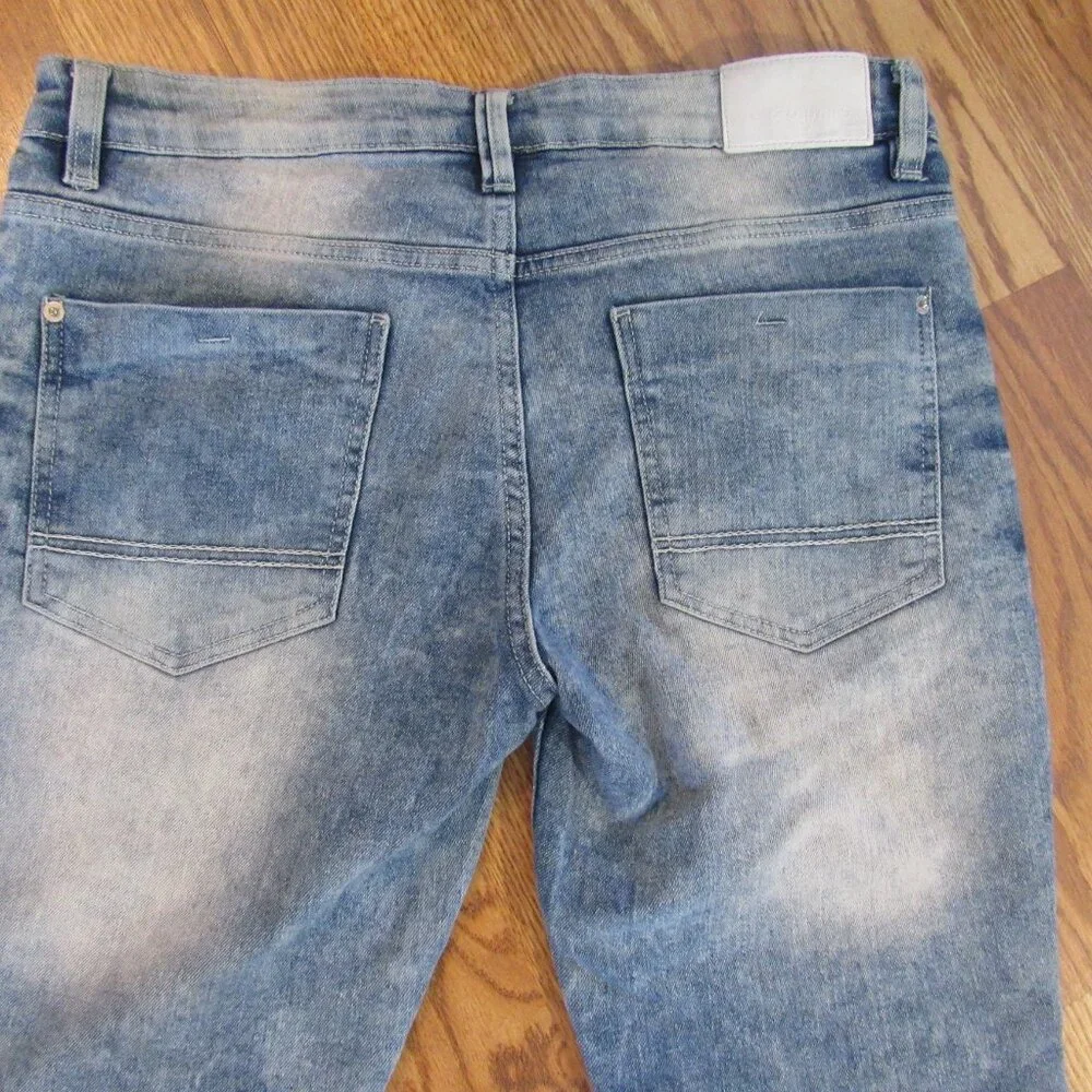 Southpolo Skinny Distressed Moto Biker Acid Wash Denim Jeans 32x32‎